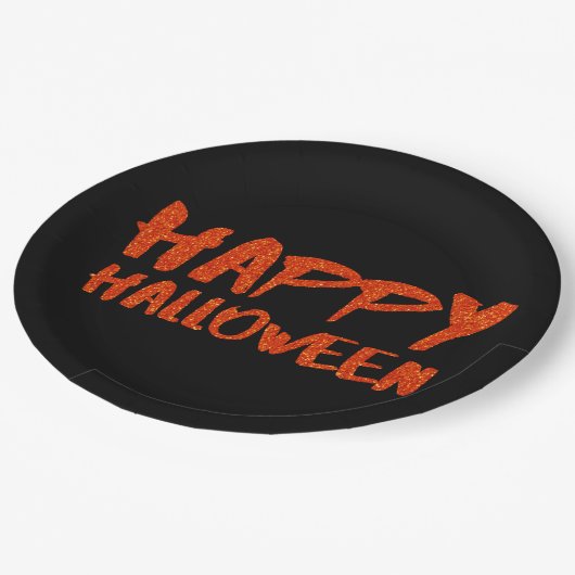 Oranje Glitter Marker Happy Halloween Papieren Bordje (Gekanteld)