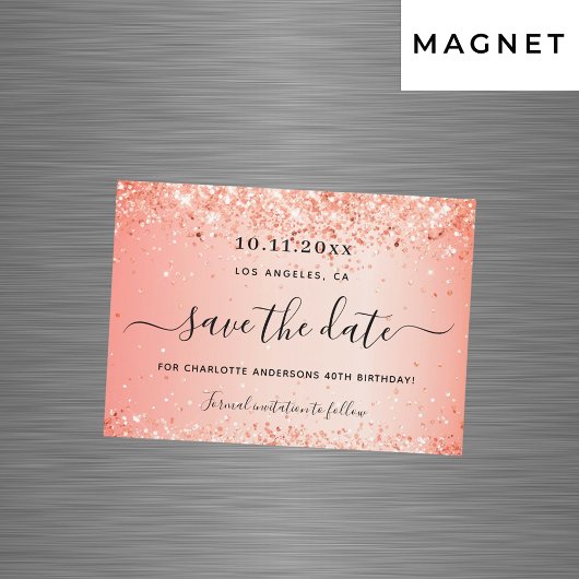 Oranje glitter op de geboorte, behalve de datummag magnetische uitnodiging