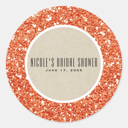 Oranje Glitter & Rustieke Kraft Herfst Sparkle Fav Ronde Sticker (Voorkant)