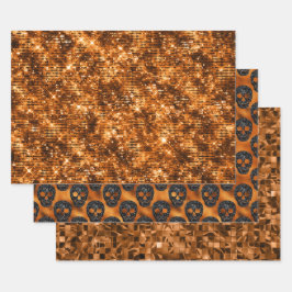 Oranje Glitter Schedel Halloween Patroon Inpakpapier Vel