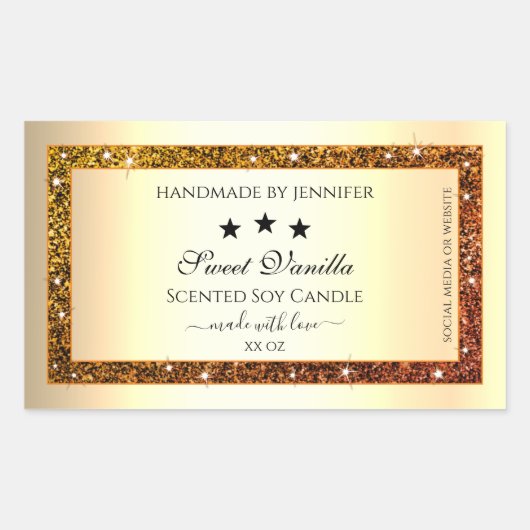 Oranje Glitter Sparkle Product Etiketten Goud Effe (Voorkant)