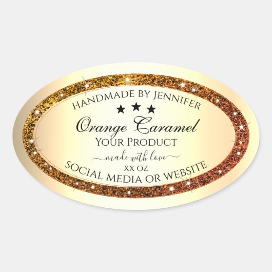 Oranje Glitter Sparkle Product Etiketten Goud Effe (Voorkant)