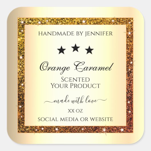 Oranje Glitter Sparkle Product Etiketten Goud Effe (Voorkant)