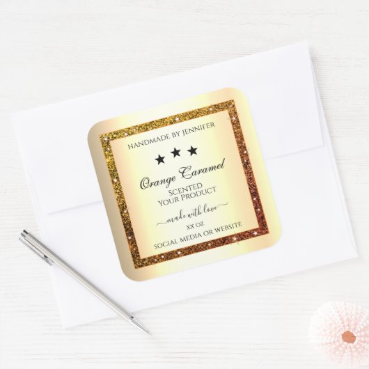 Oranje Glitter Sparkle Product Etiketten Goud Effe (Envelop)