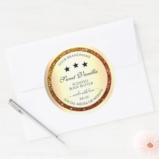 Oranje Glitter Sparkle Product Etiketten Goud Effe (Envelop)