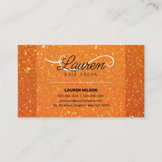 Oranje Glitter Sparkles Hair Salon Haarstylist Visitekaartje (Voorkant)