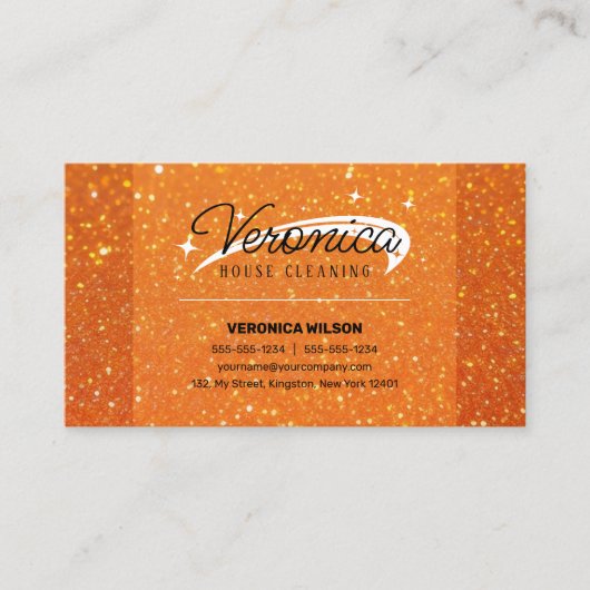 Oranje Glitter Sparkles Huis Schoonmaak Huishoudst Visitekaartje (Voorkant)