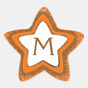 Oranje glitter star aanpasbare monogram stickers