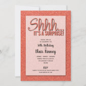 Oranje Glitter SURPRISE verjaardagsuitnodigingen (Voorkant)