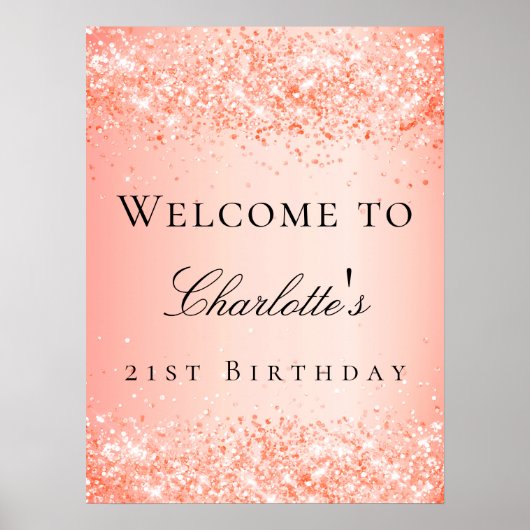 Oranje glitter welkom op Birthday party Poster (Voorkant)