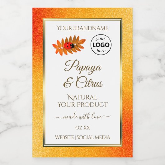 Oranje Glitter White Product Labels Ladybug Logo Voedselcontainer Etiket (Enkel label)