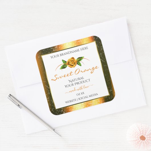 Oranje Glitter White Product Labels Roos Flower (Envelop)