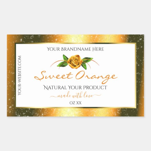 Oranje Glitter White Product Labels Roos Flower (Voorkant)