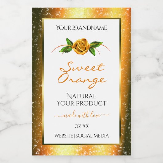 Oranje Glitter White Product Labels Roos Flower Voedselcontainer Etiket (Enkel label)