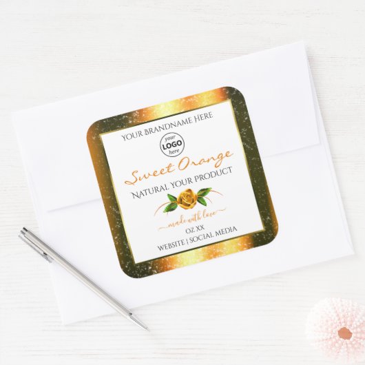 Oranje Glitter White Product Labels Roos Logo toev (Envelop)