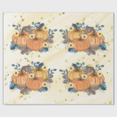 Oranje glitterpompoenen op glitterige gele Bedankt Cadeaupapier (Vlak)