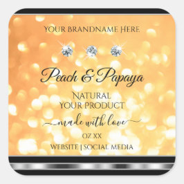 Oranje Glitterproductetiketten Mousserende diamant Vierkante Sticker