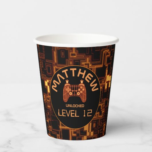 Oranje gloed-videogamecontroller papieren bekers (Achterkant)