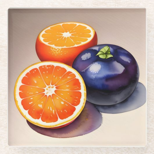 Oranje gloed Waterverf Glazen Onderzetter (Voorkant)