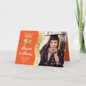 Oranje | Gold Afstuderen Wave Afstudeerder Pet Fot Bedankkaart (Voorkant)