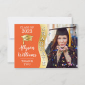 Oranje | Gold Afstuderen Wave Afstudeerder Pet Fot Bedankkaart (Voorkant)