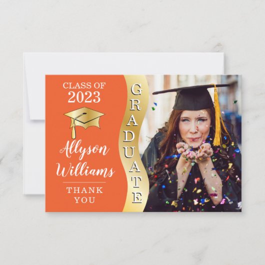 Oranje | Gold Afstuderen Wave Afstudeerder Pet Fot Bedankkaart (Voorkant)