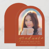 Oranje Gold Arch Photo Afstuderen aangekondigd Kaart (Voorkant / Achterkant)