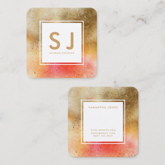 Oranje Gold Art Simple Moderne Interior Designer Vierkante Visitekaartje (Voorkant / Achterkant)