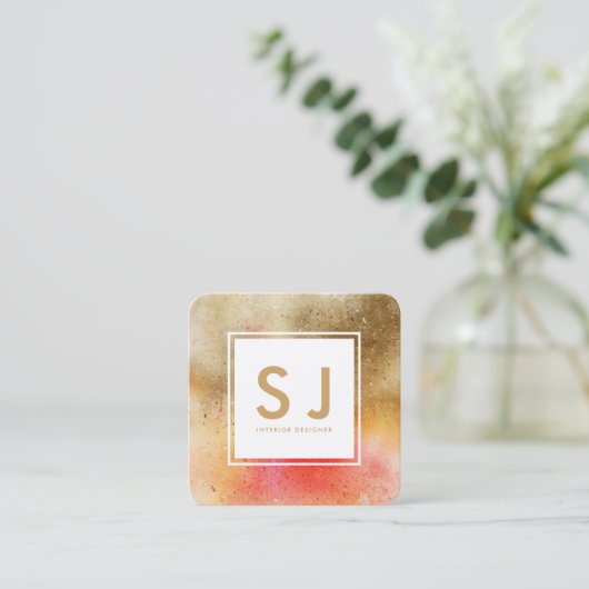 Oranje Gold Art Simple Moderne Interior Designer Vierkante Visitekaartje (Staand voorkant)