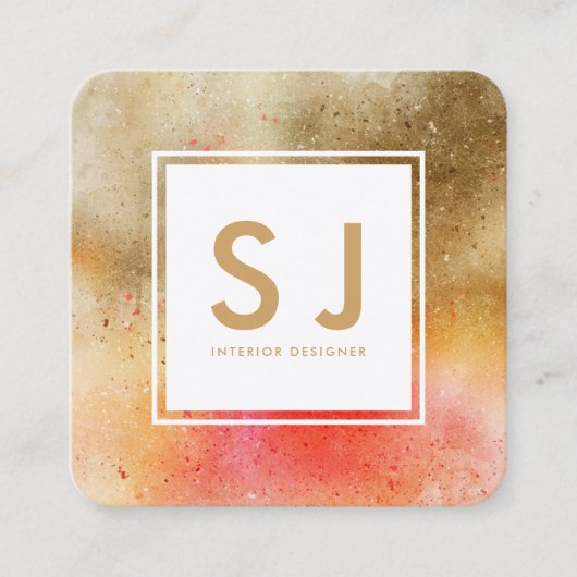 Oranje Gold Art Simple Moderne Interior Designer Vierkante Visitekaartje (Voorkant)