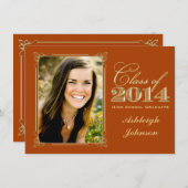 Oranje Gold Class of 2014 Photo Afstuderen Invite Kaart (Voorkant / Achterkant)