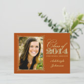Oranje Gold Class of 2014 Photo Afstuderen Invite Kaart (Staand voorkant)