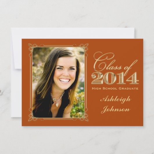 Oranje Gold Class of 2014 Photo Afstuderen Invite Kaart (Voorkant)