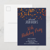 Oranje Gold Glitter Confetti Black 50th Birthday Uitnodiging Briefkaart (Voorkant / Achterkant)