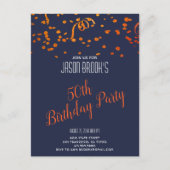 Oranje Gold Glitter Confetti Black 50th Birthday Uitnodiging Briefkaart (Voorkant)