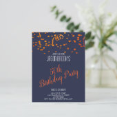 Oranje Gold Glitter Confetti Black 50th Birthday Uitnodiging Briefkaart (Staand voorkant)