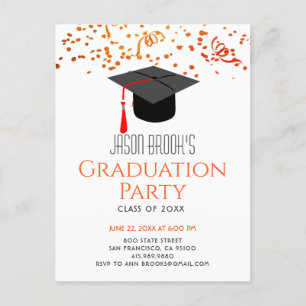 Oranje Gold Glitter Confetti Graduation Party Uitnodiging Briefkaart