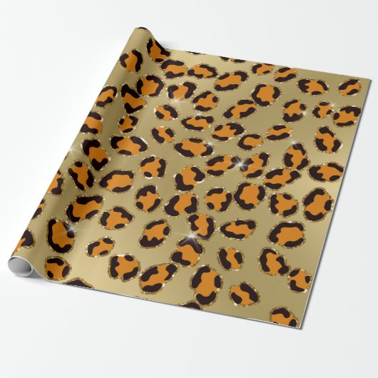Oranje Gold Glitter Leopard Animal Print Cheetah Cadeaupapier (Uitgerold)