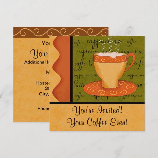 Oranje Gold Green Coffee Cup Art Custom Name Kaart (Voorkant / Achterkant)