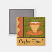 Oranje Gold Green Coffee Cup Art Custom Name Magneet (Voorkant / Achterkant)