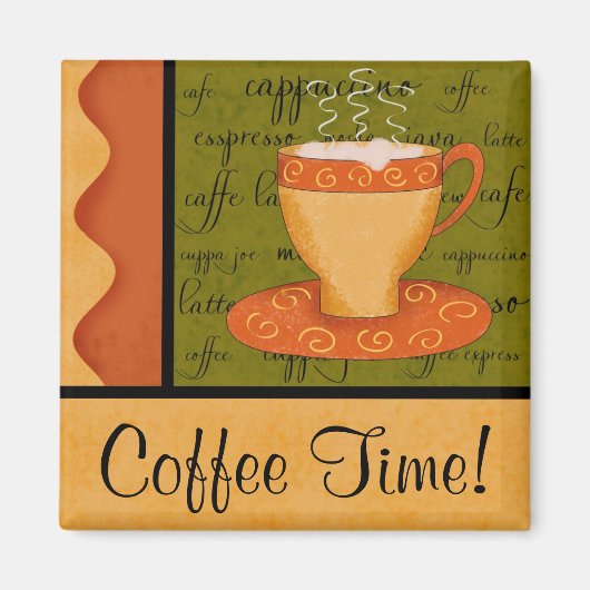 Oranje Gold Green Coffee Cup Art Custom Name Magneet (Voorkant)