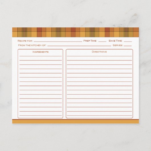 Oranje Gold Rust Country Checkup Recipe Cards Briefkaart (Achterkant)