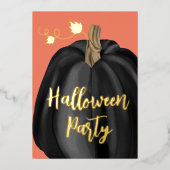 Oranje Gold Script Pumpkin Halloween Party Folie Uitnodiging (Voorkant)