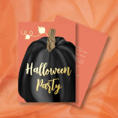 Oranje Gold Script Pumpkin Halloween Party Folie Uitnodiging