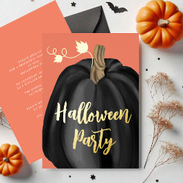 Oranje Gold Script Pumpkin Halloween Party Folie Uitnodiging