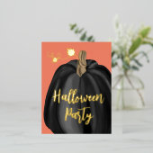 Oranje Gold Script Pumpkin Halloween Party Folie Uitnodiging Briefkaart (Staand Voorkant)