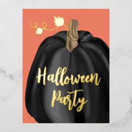 Oranje Gold Script Pumpkin Halloween Party Folie Uitnodiging Briefkaart