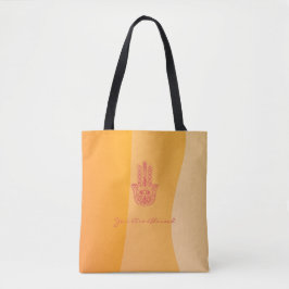 Oranje golven eenvoudige rode hamsa gepersonalisee tote bag