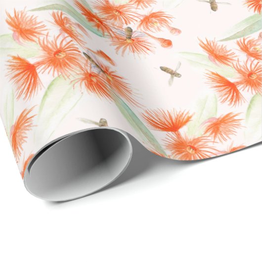 Oranje gomboom en bijen waterverf kunst wrap cadeaupapier (Rol Hoek)