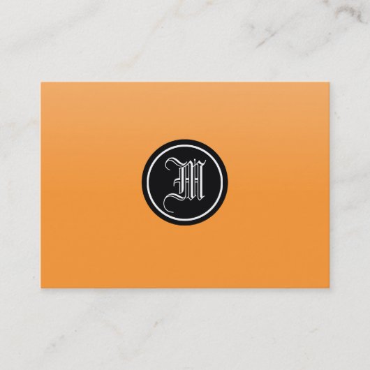 Oranje gothisch monogram visitekaartje (Voorkant)